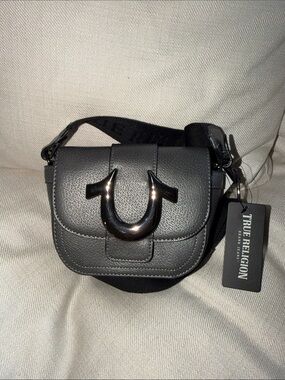 True Religion Black Mini Saddle Crossbody with Silver Horseshoe